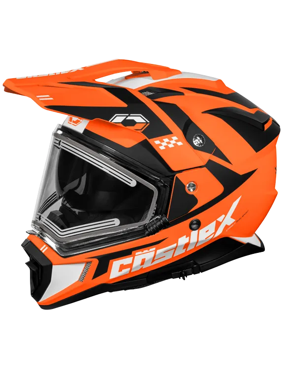 Castle CX200 Dual Sport Snow Helmet Wrath Matte Flo Orange Electric Shield