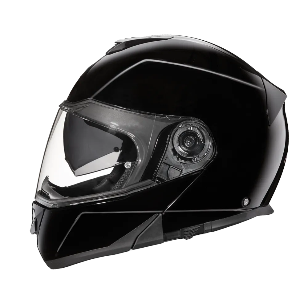Daytona Glide Modular Motorcycle Helmet - DOT Approved, Bluetooth Ready, Dual Visor, Men/Women/Youth - Hi-Gloss Black