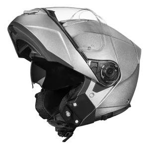 Daytona Glide Modular Motorcycle Helmet - DOT Approved, Bluetooth Ready, Dual Visor, Men/Women/Youth- Silver Metallic