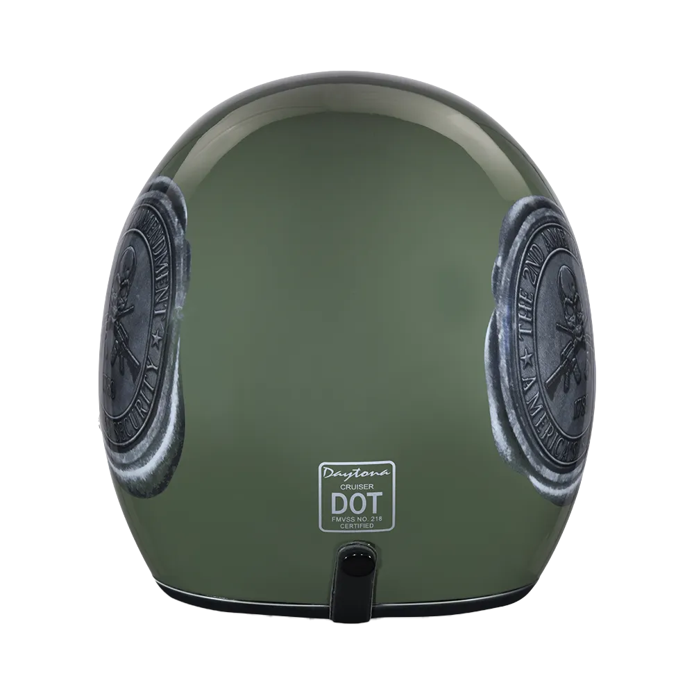 DOT Approved Daytona Cruiser Open Face Motorcycle Helmet - Men, Women & Youth - With Visor & Graphics - W/ 2nd Amendment Seal