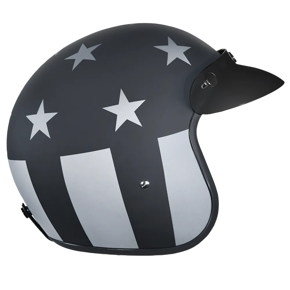 DOT Approved Daytona Cruiser Open Face Motorcycle Helmet - Men, Women & Youth - With Visor & Graphics - W/ Captain America Stealth