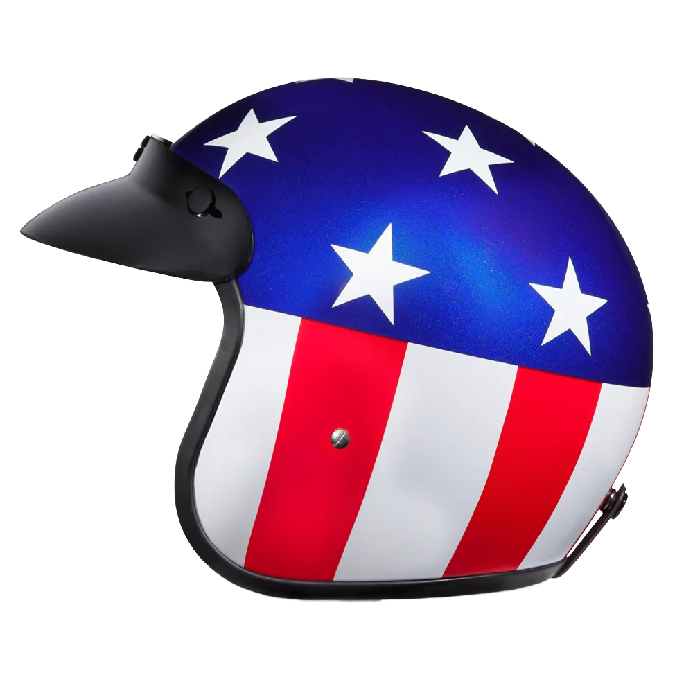 DOT Approved Daytona Cruiser Open Face Motorcycle Helmet - Men, Women & Youth - With Visor & Graphics - W/ Captain America