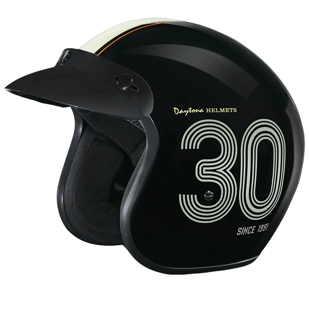 DOT Approved Daytona Cruiser Open Face Motorcycle Helmet - Men, Women & Youth - With Visor & Graphics - W/ Daytona 30th
