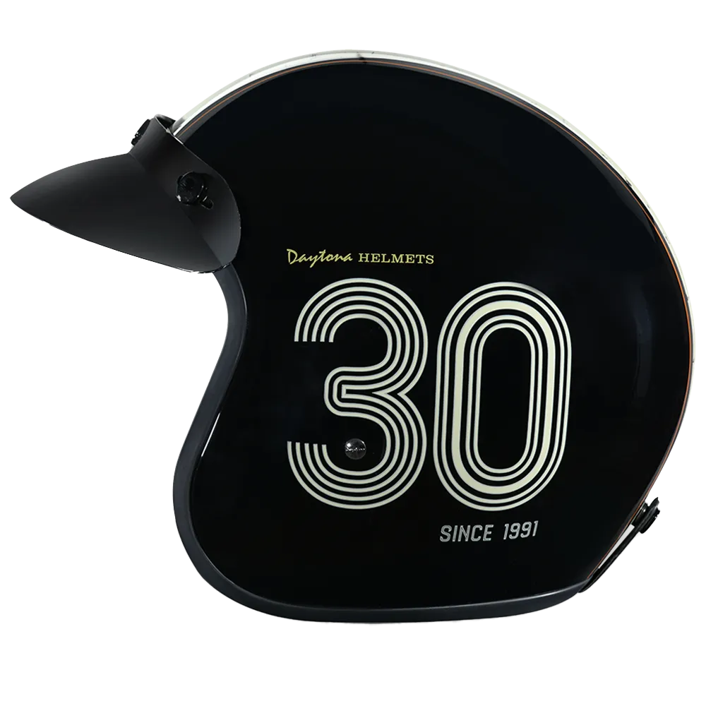 DOT Approved Daytona Cruiser Open Face Motorcycle Helmet - Men, Women & Youth - With Visor & Graphics - W/ Daytona 30th