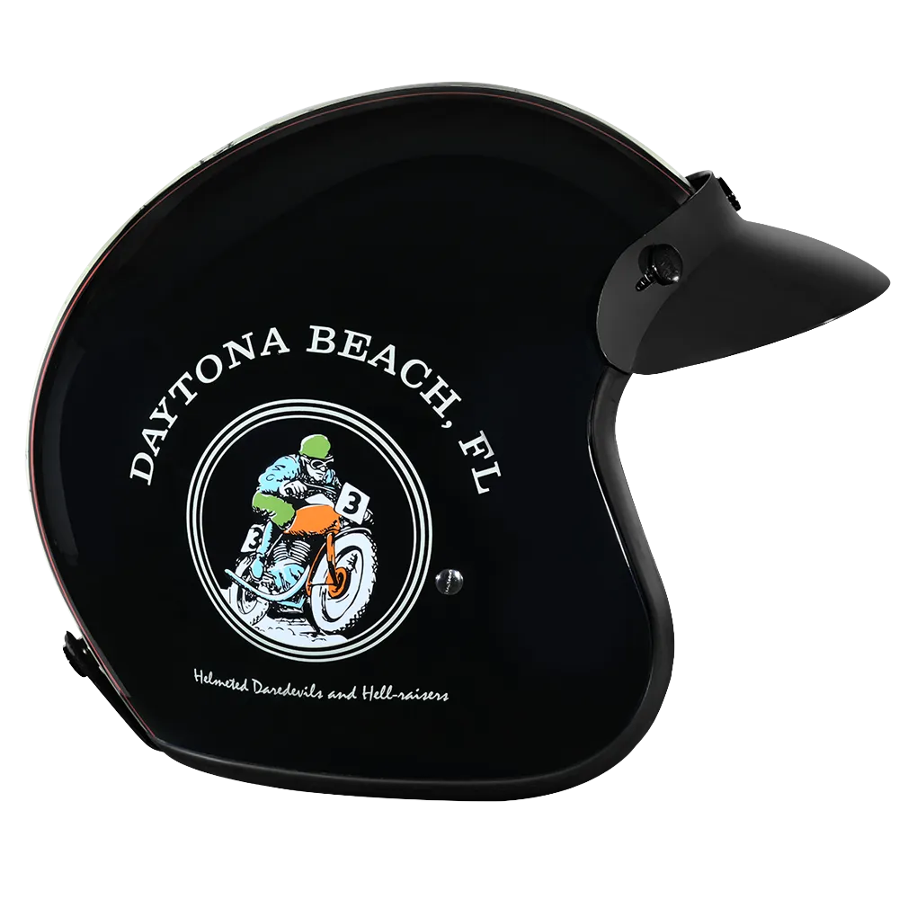 DOT Approved Daytona Cruiser Open Face Motorcycle Helmet - Men, Women & Youth - With Visor & Graphics - W/ Daytona 30th
