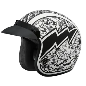 DOT Approved Daytona Cruiser Open Face Motorcycle Helmet - Men, Women & Youth - With Visor & Graphics - W/ Graffiti