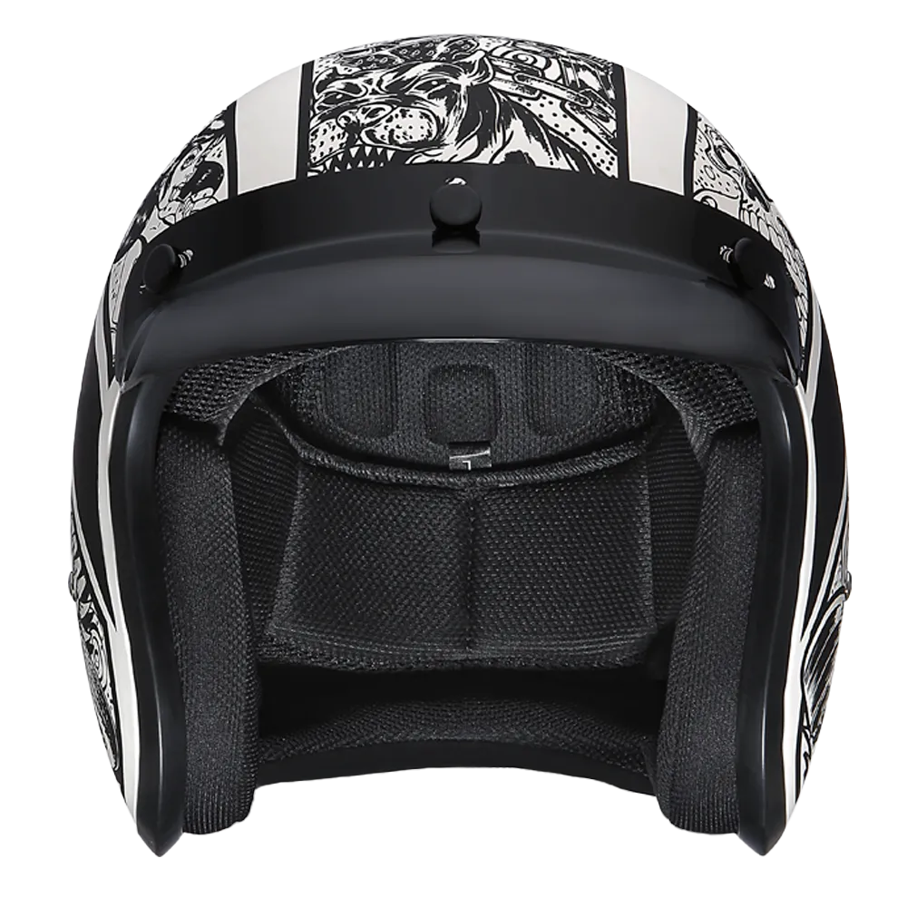DOT Approved Daytona Cruiser Open Face Motorcycle Helmet - Men, Women & Youth - With Visor & Graphics - W/ Graffiti
