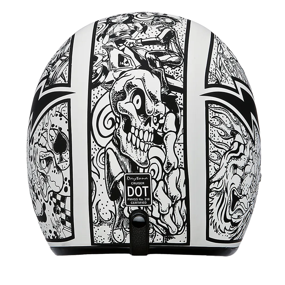 DOT Approved Daytona Cruiser Open Face Motorcycle Helmet - Men, Women & Youth - With Visor & Graphics - W/ Graffiti