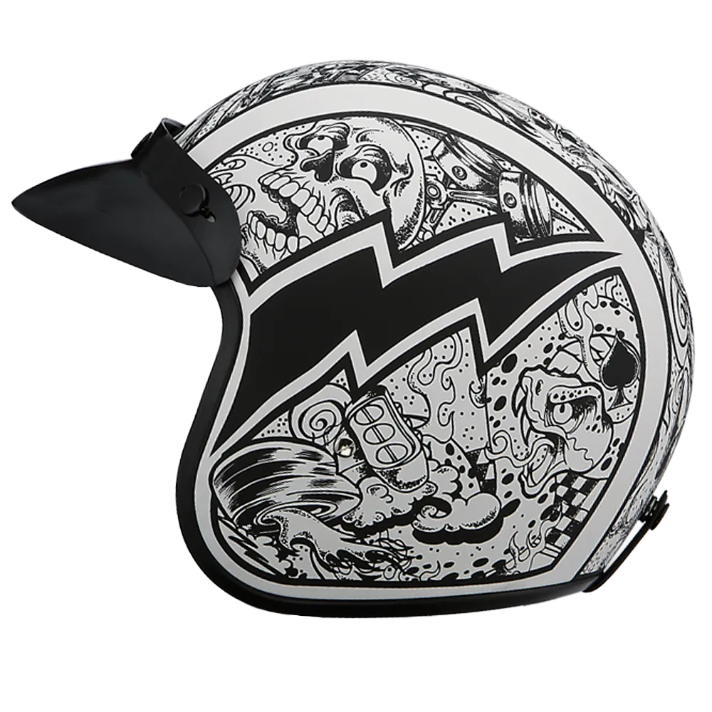 DOT Approved Daytona Cruiser Open Face Motorcycle Helmet - Men, Women & Youth - With Visor & Graphics - W/ Graffiti