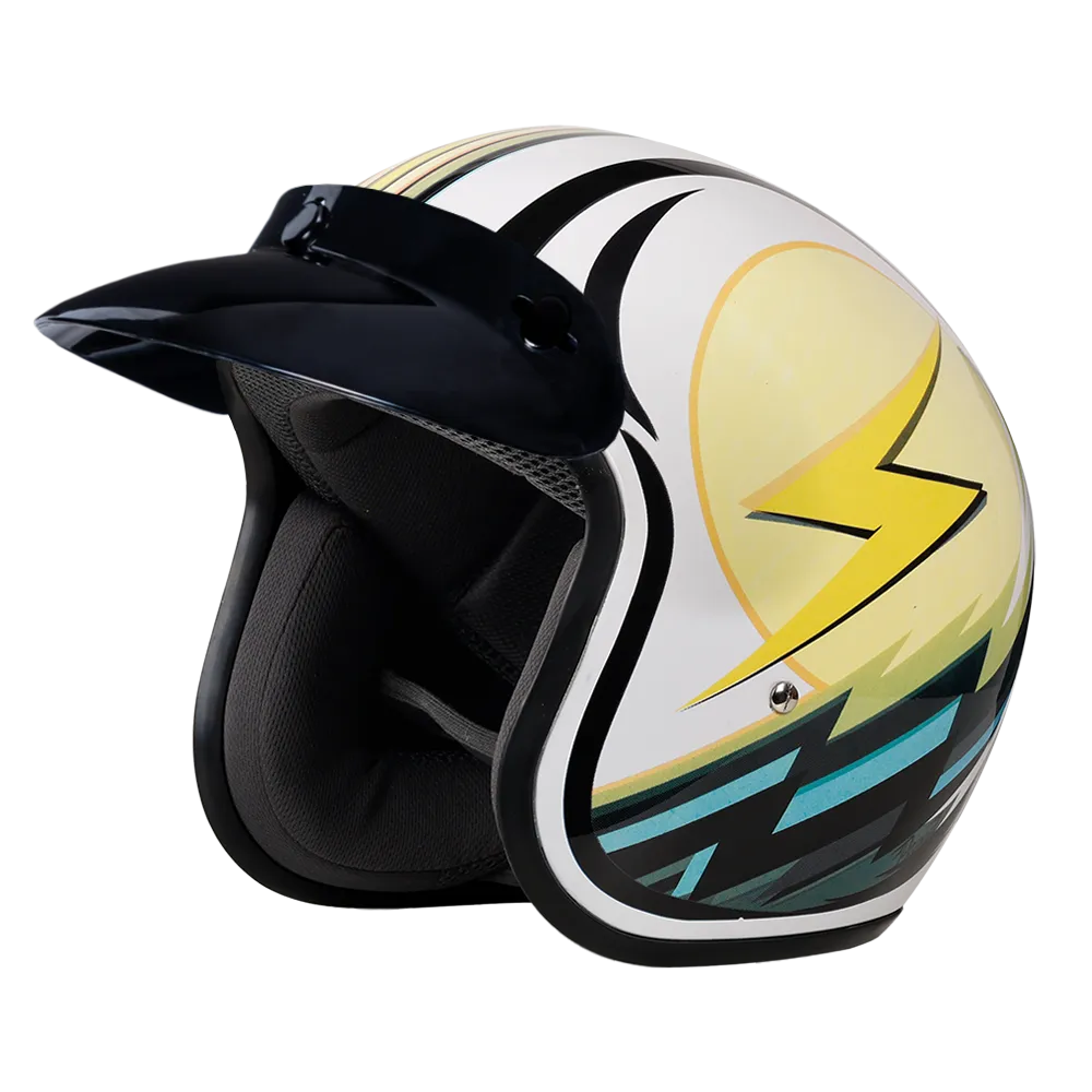 DOT Approved Daytona Cruiser Open Face Motorcycle Helmet - Men, Women & Youth - With Visor & Graphics - W/ Lightning