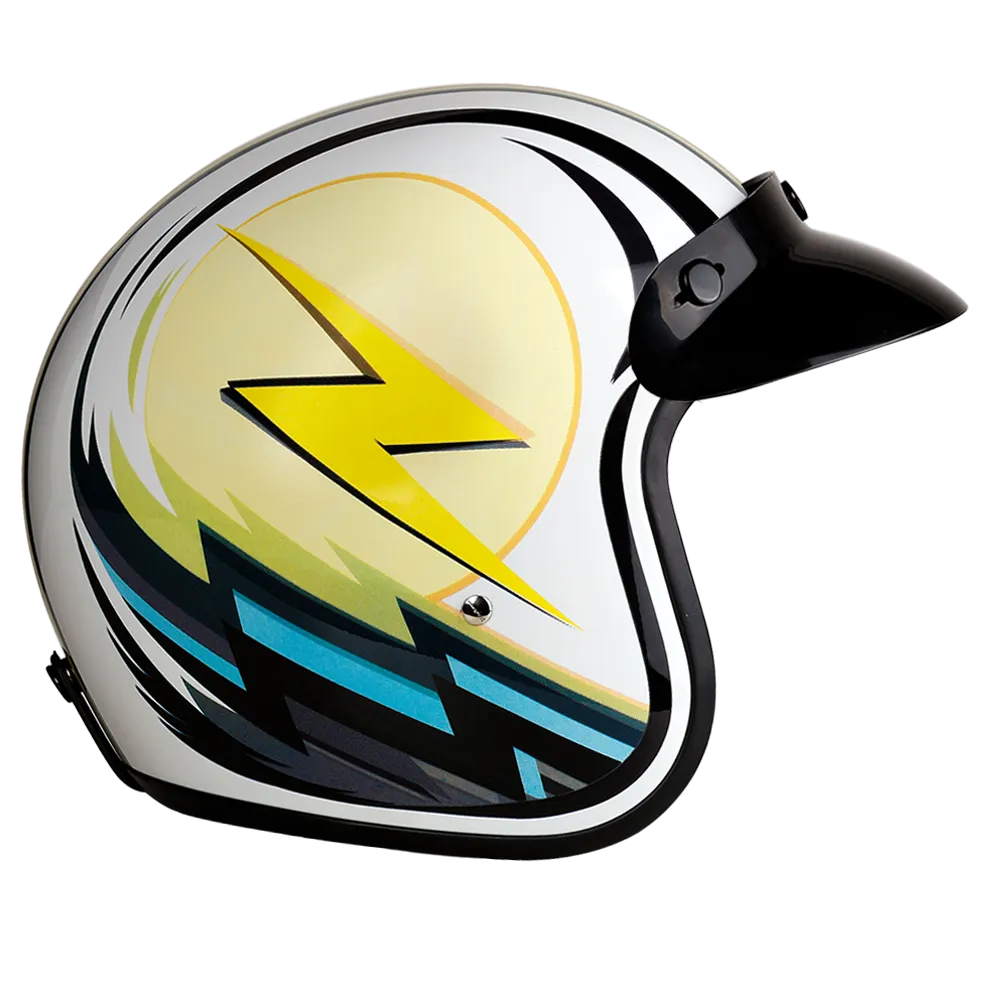 DOT Approved Daytona Cruiser Open Face Motorcycle Helmet - Men, Women & Youth - With Visor & Graphics - W/ Lightning