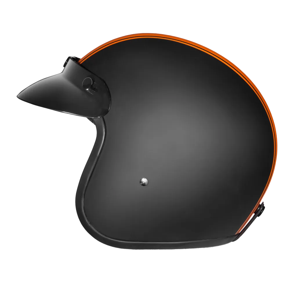 DOT Approved Daytona Cruiser Open Face Motorcycle Helmet - Men, Women & Youth - With Visor & Graphics - W/ Orange Pin Stripe