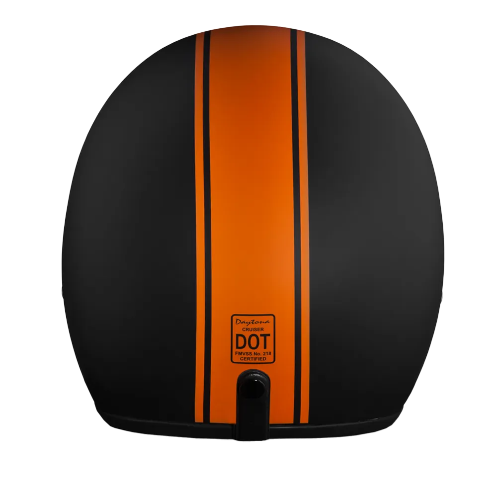 DOT Approved Daytona Cruiser Open Face Motorcycle Helmet - Men, Women & Youth - With Visor & Graphics - W/ Orange Pin Stripe
