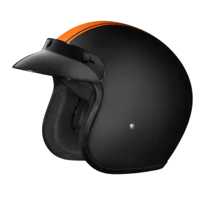 DOT Approved Daytona Cruiser Open Face Motorcycle Helmet - Men, Women & Youth - With Visor & Graphics - W/ Orange Pin Stripe