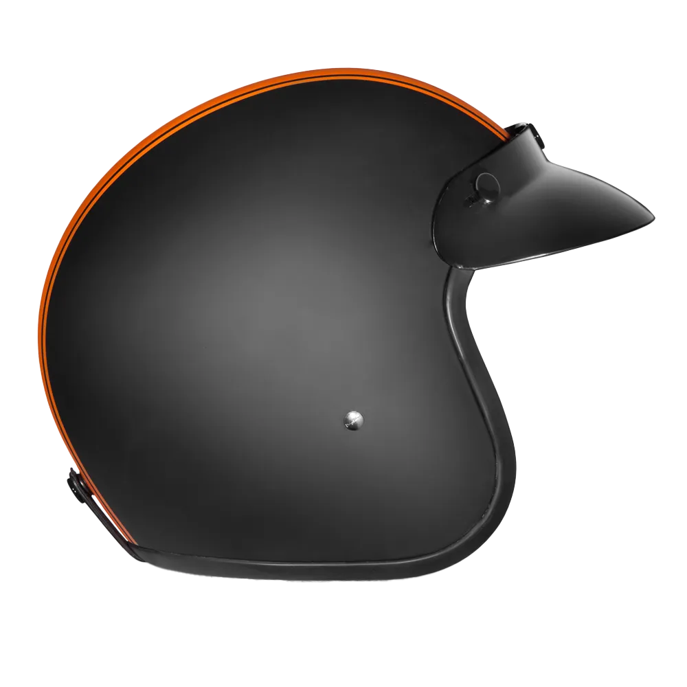 DOT Approved Daytona Cruiser Open Face Motorcycle Helmet - Men, Women & Youth - With Visor & Graphics - W/ Orange Pin Stripe