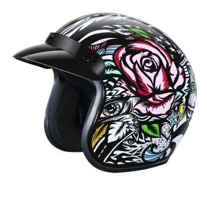 DOT Approved Daytona Cruiser Open Face Motorcycle Helmet - Men, Women & Youth - With Visor & Graphics - W/ Tribal