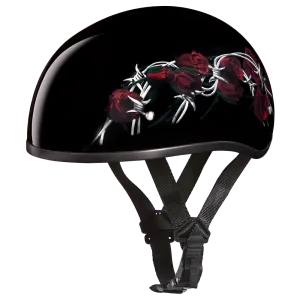 DOT Approved Daytona Motorcycle Half Face Helmet - Skull Cap Graphics for Men & Women, Scooters, ATVs, UTVs & Choppers - W/ Barbed Roses