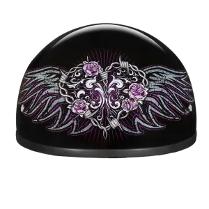 DOT Approved Daytona Motorcycle Half Face Helmet - Skull Cap Graphics for Men & Women, Scooters, ATVs, UTVs & Choppers - W/ Barbed Wire Heart