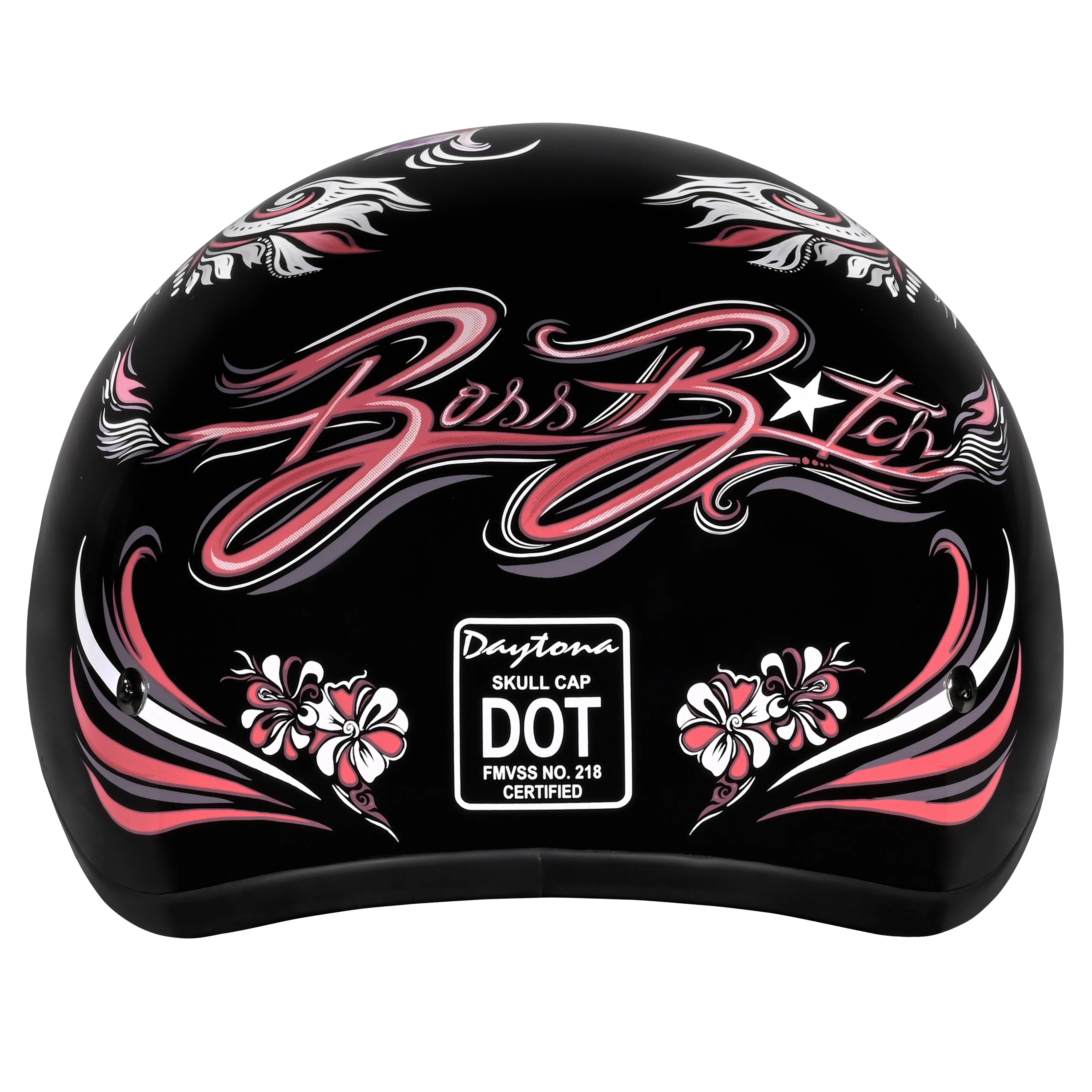 DOT Approved Daytona Motorcycle Half Face Helmet - Skull Cap Graphics for Men & Women, Scooters, ATVs, UTVs & Choppers - W/ Boss Bitch