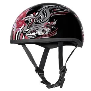 DOT Approved Daytona Motorcycle Half Face Helmet - Skull Cap Graphics for Men & Women, Scooters, ATVs, UTVs & Choppers - W/ Boss Bitch