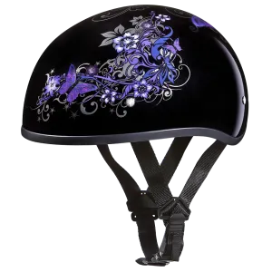 DOT Approved Daytona Motorcycle Half Face Helmet - Skull Cap Graphics for Men & Women, Scooters, ATVs, UTVs & Choppers - W/ Butterfly