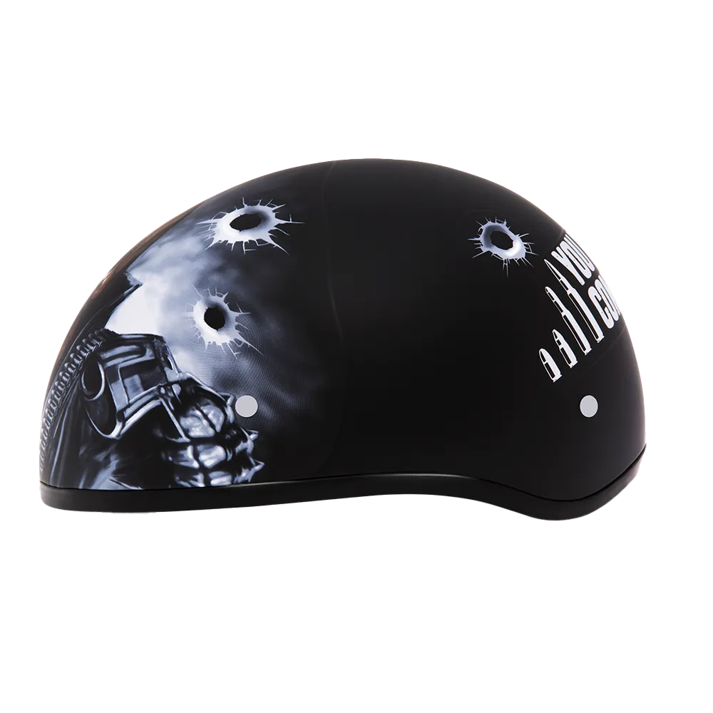 DOT Approved Daytona Motorcycle Half Face Helmet - Skull Cap Graphics for Men & Women, Scooters, ATVs, UTVs & Choppers - W/ Come Get 'Em