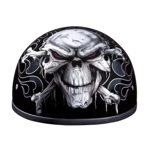 DOT Approved Daytona Motorcycle Half Face Helmet - Skull Cap Graphics for Men & Women, Scooters, ATVs, UTVs & Choppers - W/ Cross Bones