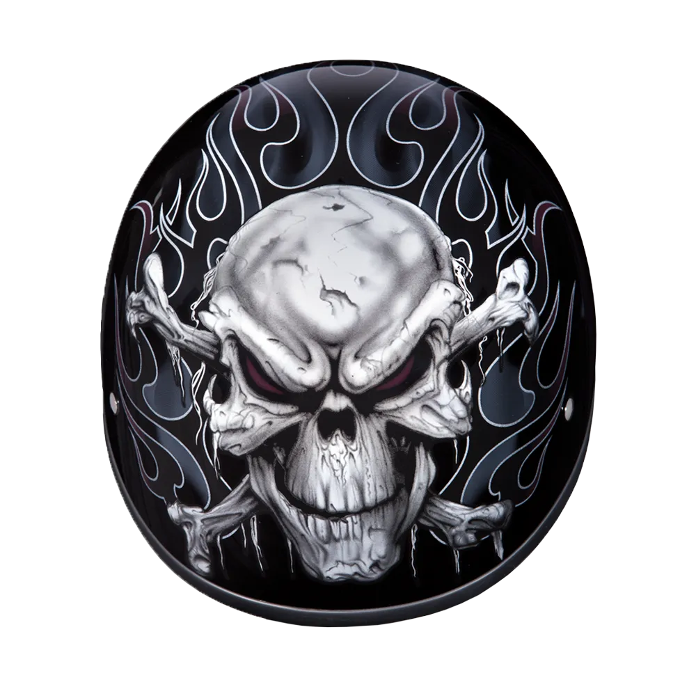 DOT Approved Daytona Motorcycle Half Face Helmet - Skull Cap Graphics for Men & Women, Scooters, ATVs, UTVs & Choppers - W/ Cross Bones