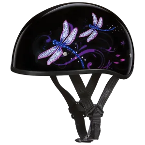 DOT Approved Daytona Motorcycle Half Face Helmet - Skull Cap Graphics for Men & Women, Scooters, ATVs, UTVs & Choppers - W/ Dragonfly