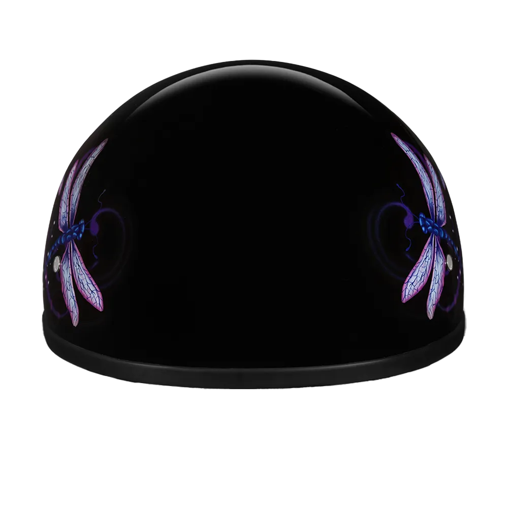 DOT Approved Daytona Motorcycle Half Face Helmet - Skull Cap Graphics for Men & Women, Scooters, ATVs, UTVs & Choppers - W/ Dragonfly