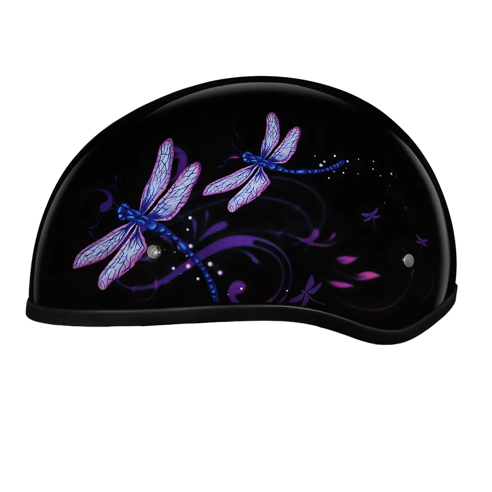 DOT Approved Daytona Motorcycle Half Face Helmet - Skull Cap Graphics for Men & Women, Scooters, ATVs, UTVs & Choppers - W/ Dragonfly