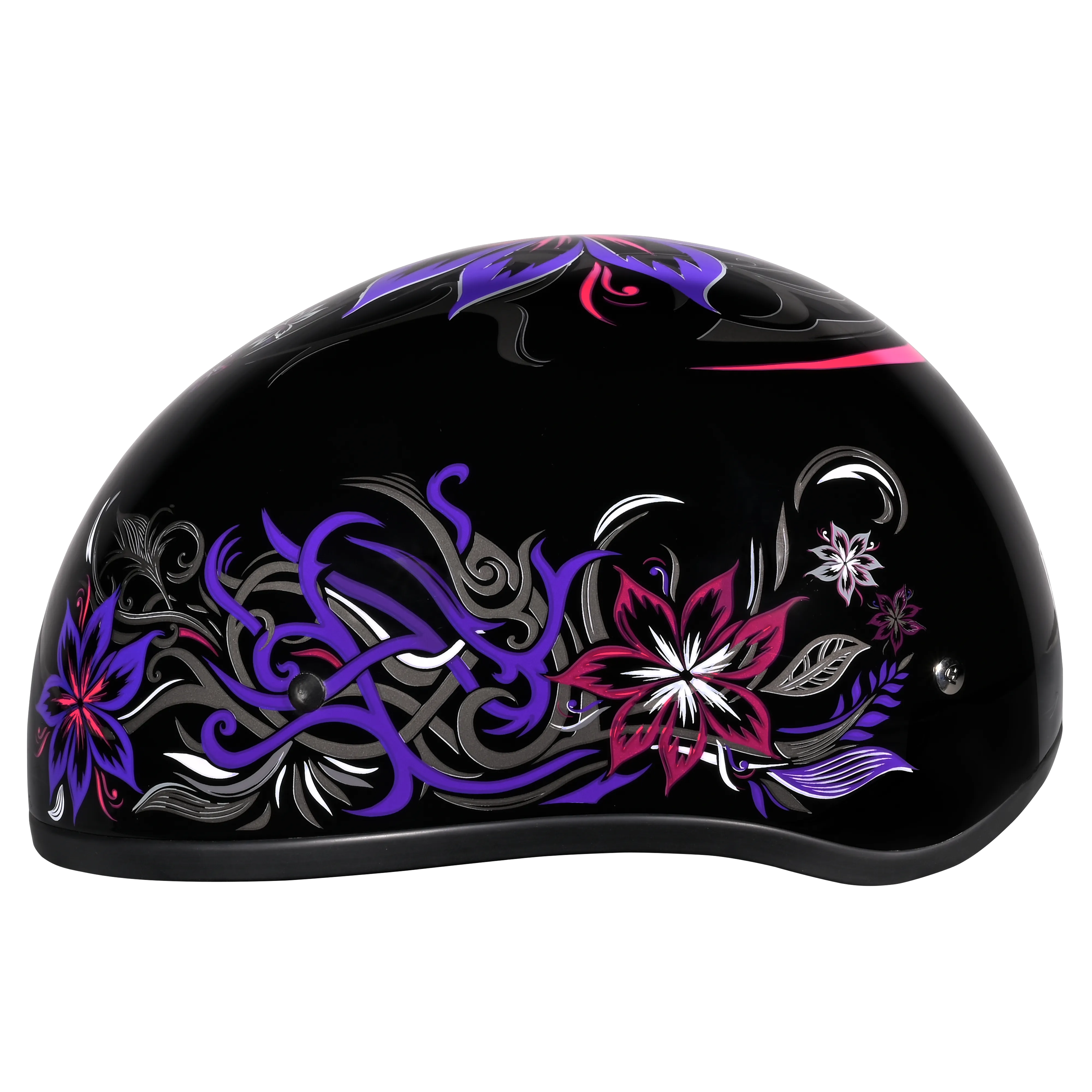 DOT Approved Daytona Motorcycle Half Face Helmet - Skull Cap Graphics for Men & Women, Scooters, ATVs, UTVs & Choppers - W/ Flowers