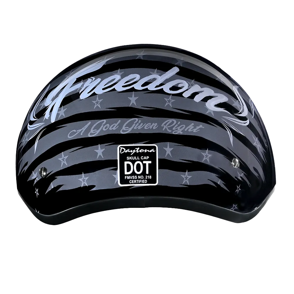 DOT Approved Daytona Motorcycle Half Face Helmet - Skull Cap Graphics for Men & Women, Scooters, ATVs, UTVs & Choppers - W/ Freedom 2.0