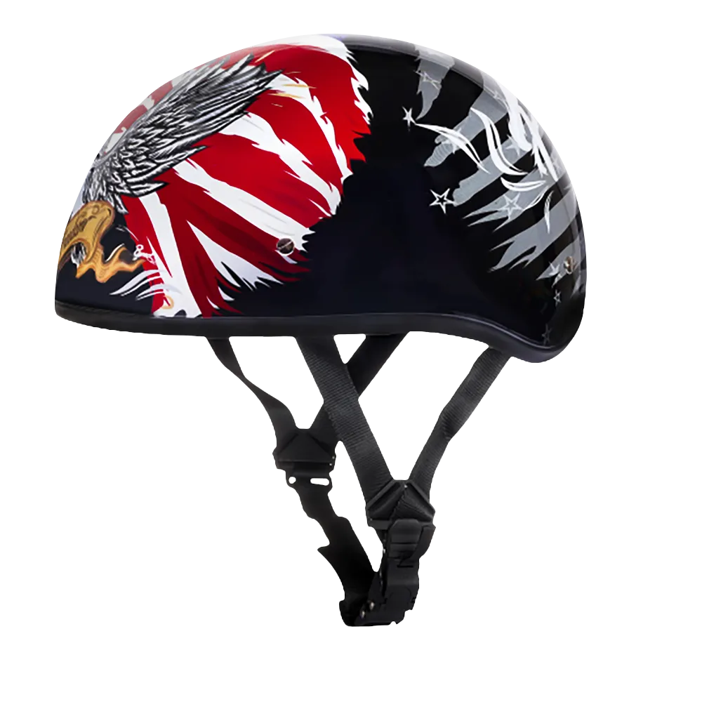 DOT Approved Daytona Motorcycle Half Face Helmet - Skull Cap Graphics for Men & Women, Scooters, ATVs, UTVs & Choppers - W/ Freedom 2.0