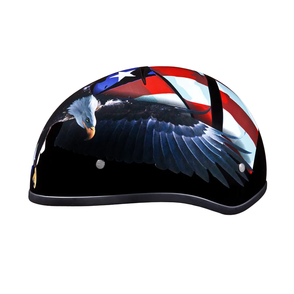 DOT Approved Daytona Motorcycle Half Face Helmet - Skull Cap Graphics for Men & Women, Scooters, ATVs, UTVs & Choppers - W/ Freedom