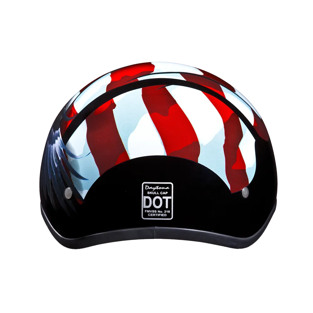 DOT Approved Daytona Motorcycle Half Face Helmet - Skull Cap Graphics for Men & Women, Scooters, ATVs, UTVs & Choppers - W/ Freedom