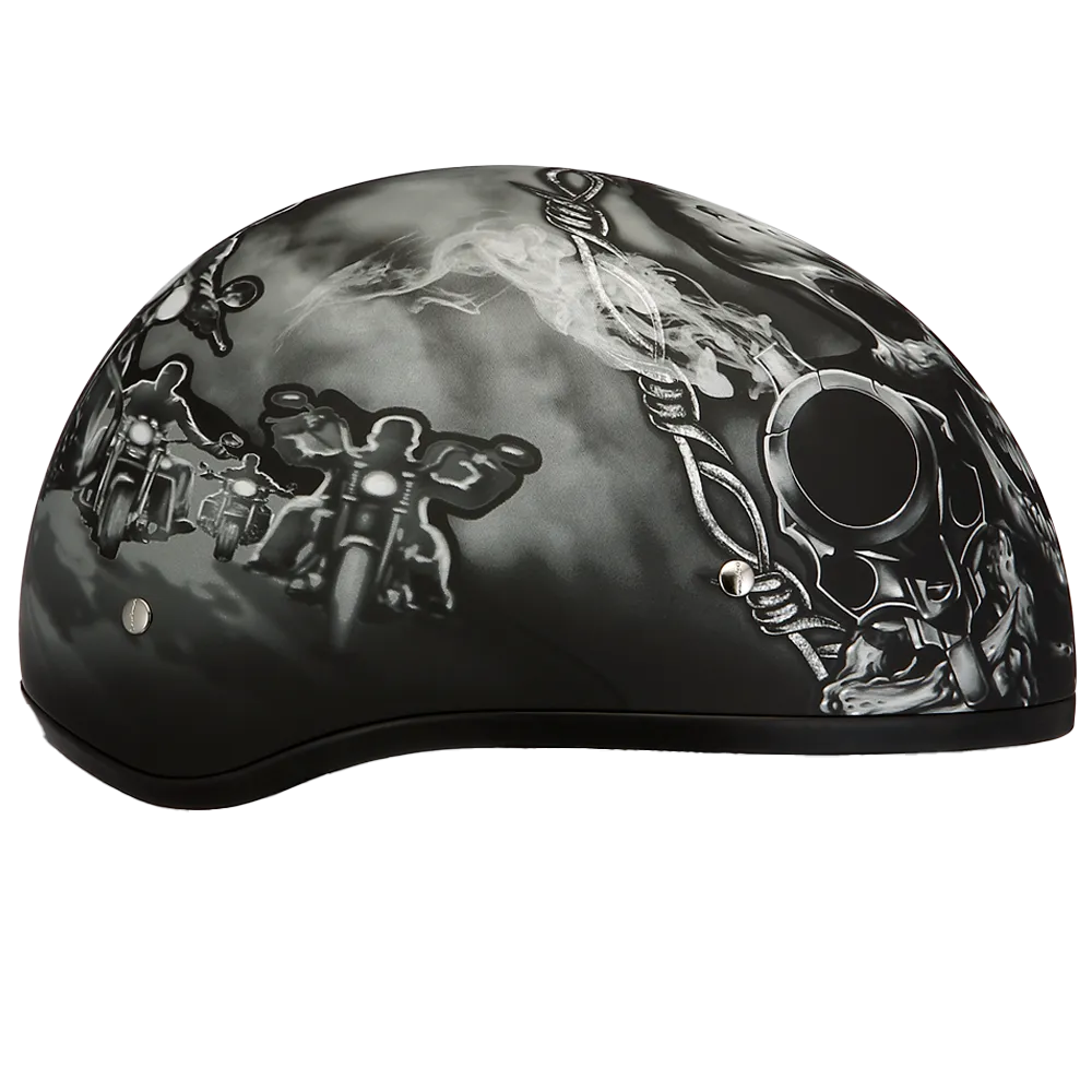 DOT Approved Daytona Motorcycle Half Face Helmet - Skull Cap Graphics for Men & Women, Scooters, ATVs, UTVs & Choppers - W/ Guns