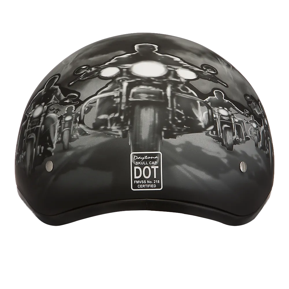 DOT Approved Daytona Motorcycle Half Face Helmet - Skull Cap Graphics for Men & Women, Scooters, ATVs, UTVs & Choppers - W/ Guns