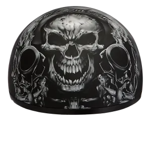 DOT Approved Daytona Motorcycle Half Face Helmet - Skull Cap Graphics for Men & Women, Scooters, ATVs, UTVs & Choppers - W/ Guns