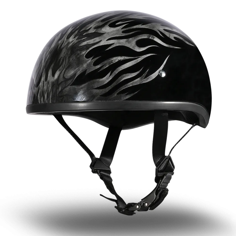 DOT Approved Daytona Motorcycle Half Face Helmet - Skull Cap Graphics for Men & Women, Scooters, ATVs, UTVs & Choppers - W/ Ignite Grey