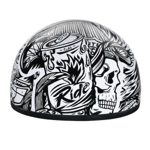 DOT Approved Daytona Motorcycle Half Face Helmet - Skull Cap Graphics for Men & Women, Scooters, ATVs, UTVs & Choppers - W/ Live Fast