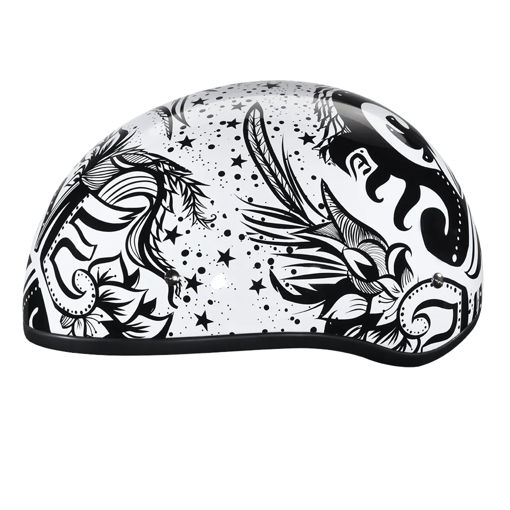 DOT Approved Daytona Motorcycle Half Face Helmet - Skull Cap Graphics for Men & Women, Scooters, ATVs, UTVs & Choppers - W/ Lovesee