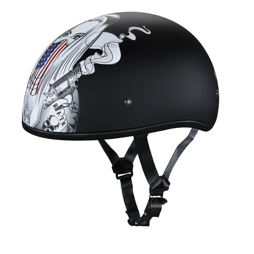 DOT Approved Daytona Motorcycle Half Face Helmet - Skull Cap Graphics for Men & Women, Scooters, ATVs, UTVs & Choppers - W/ Make 'Em Pay