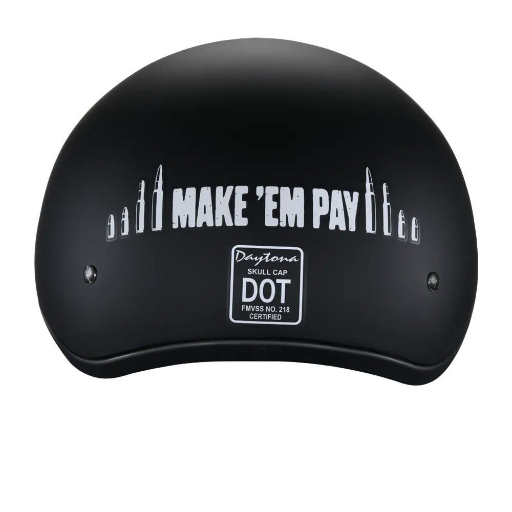 DOT Approved Daytona Motorcycle Half Face Helmet - Skull Cap Graphics for Men & Women, Scooters, ATVs, UTVs & Choppers - W/ Make 'Em Pay