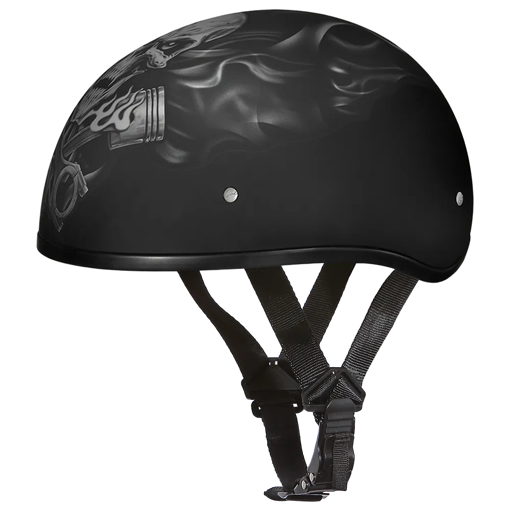 DOT Approved Daytona Motorcycle Half Face Helmet - Skull Cap Graphics for Men & Women, Scooters, ATVs, UTVs & Choppers - W/  Pistons Skull