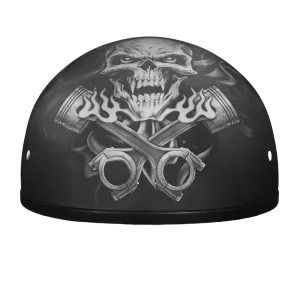 DOT Approved Daytona Motorcycle Half Face Helmet - Skull Cap Graphics for Men & Women, Scooters, ATVs, UTVs & Choppers - W/  Pistons Skull
