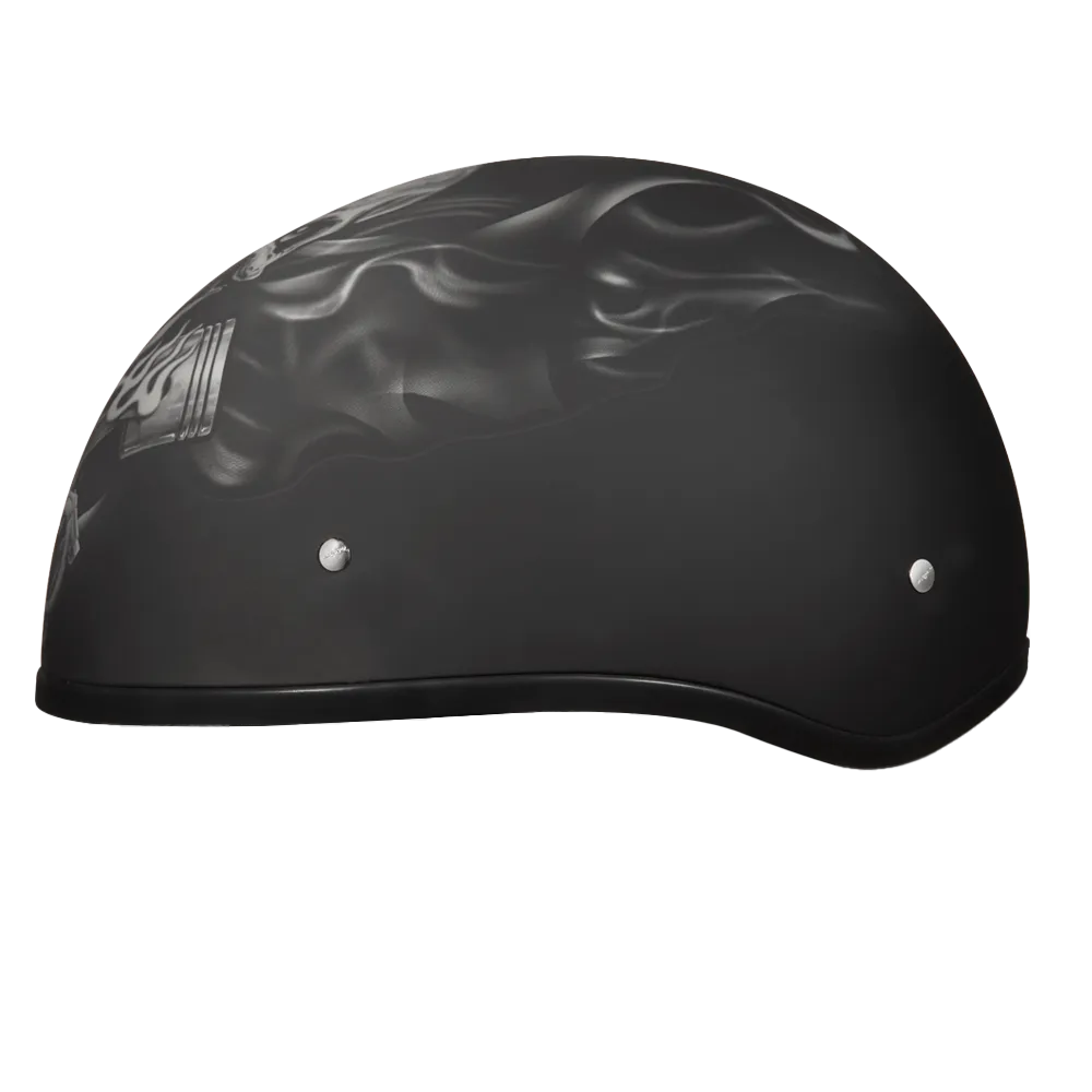 DOT Approved Daytona Motorcycle Half Face Helmet - Skull Cap Graphics for Men & Women, Scooters, ATVs, UTVs & Choppers - W/  Pistons Skull