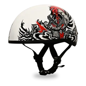 DOT Approved Daytona Motorcycle Half Face Helmet - Skull Cap Graphics for Men & Women, Scooters, ATVs, UTVs & Choppers - W/ Rockin' Reaper