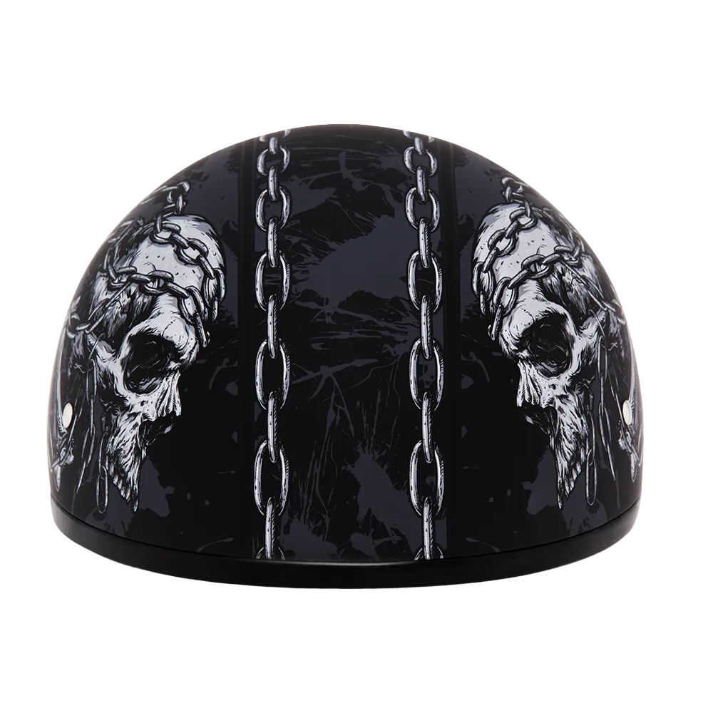 DOT Approved Daytona Motorcycle Half Face Helmet - Skull Cap Graphics for Men & Women, Scooters, ATVs, UTVs & Choppers - W/ Skull Chains