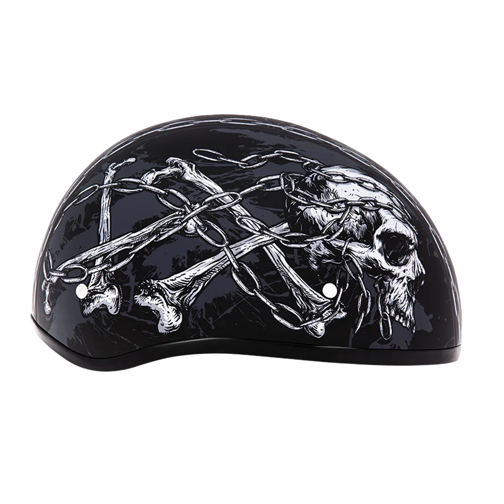 DOT Approved Daytona Motorcycle Half Face Helmet - Skull Cap Graphics for Men & Women, Scooters, ATVs, UTVs & Choppers - W/ Skull Chains